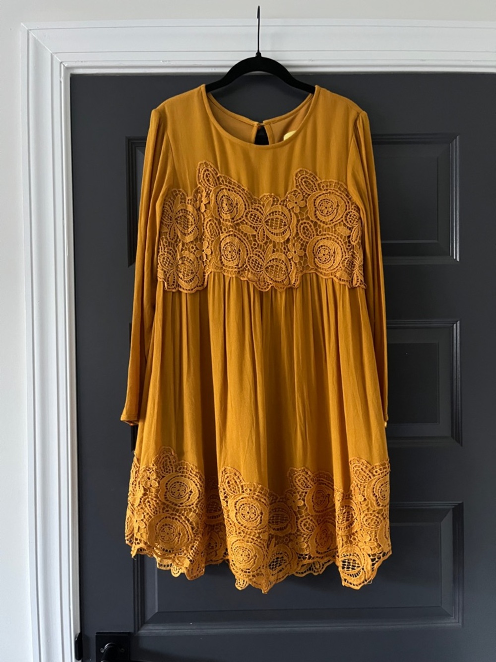 Maeve Mustard Yellow Crochet Trim Mini Dress